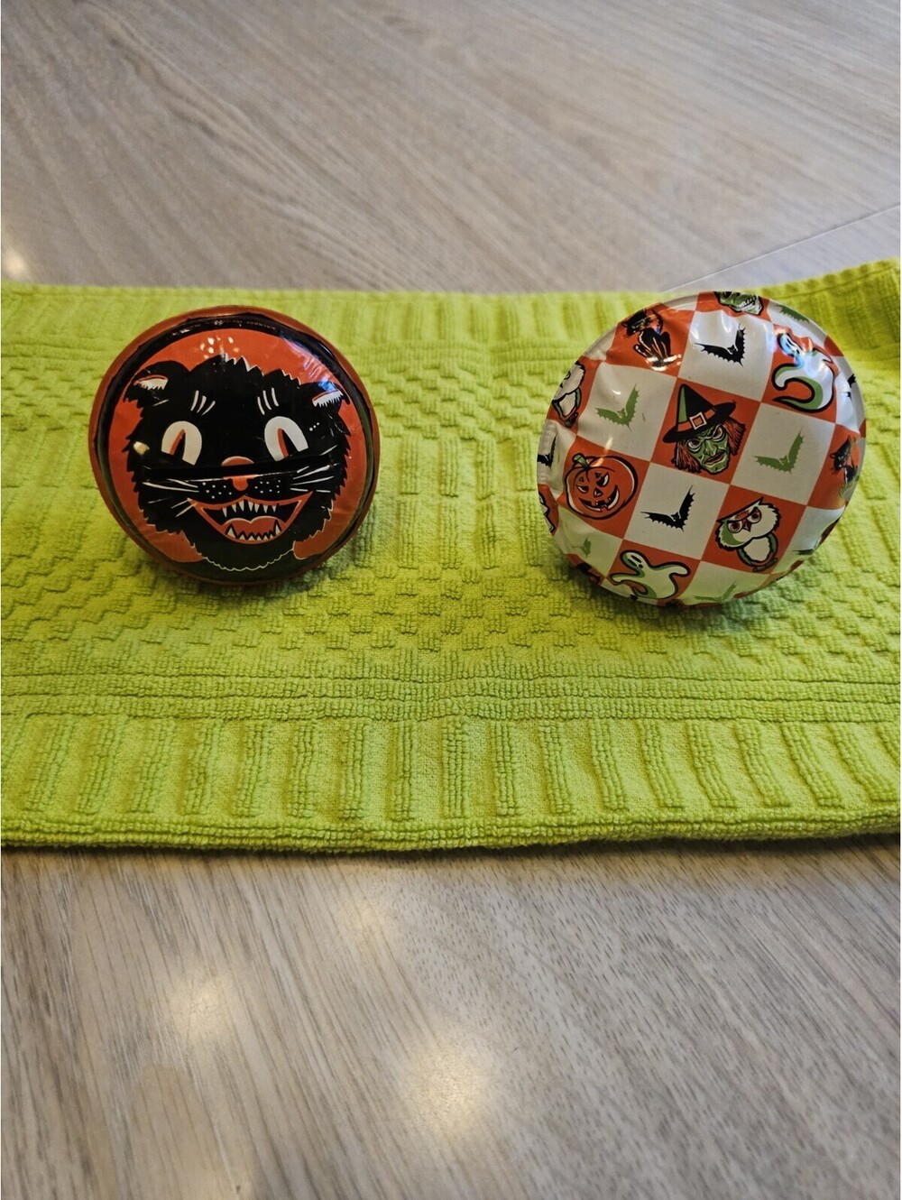 Vintage Tin Halloween Noisemakers Kirchhof Black Cat And Diamond Shaker